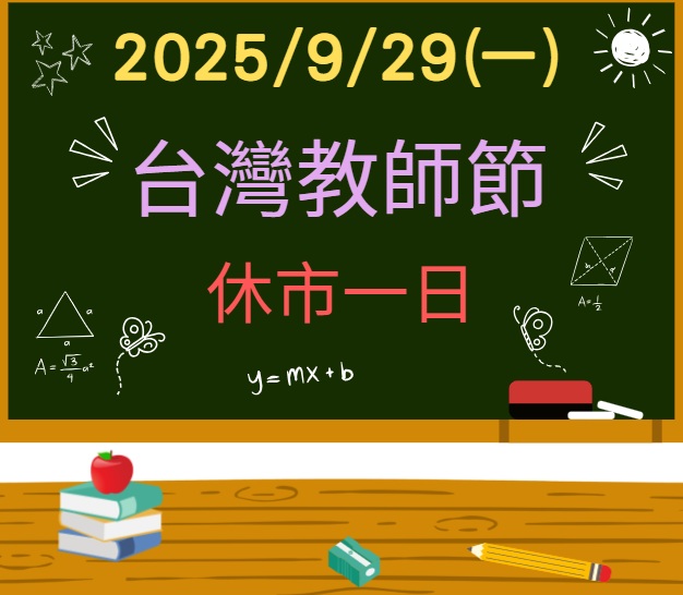 【台灣期交所公告 2025年9月29日(一)教師節補假 休市1天，海期正常交易！